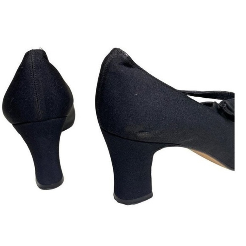 Evan Picone feather construction peep toe straps pumps black fabric vintage shoe - Picture 3 of 11
